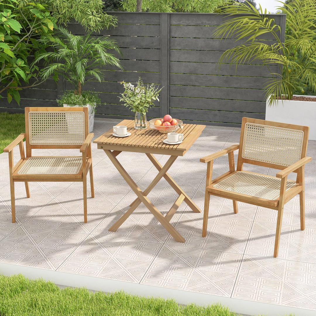 70 cm Patio Bistro Table with Slatted Tabletop Sturdy Wood Frame - TidySpaces