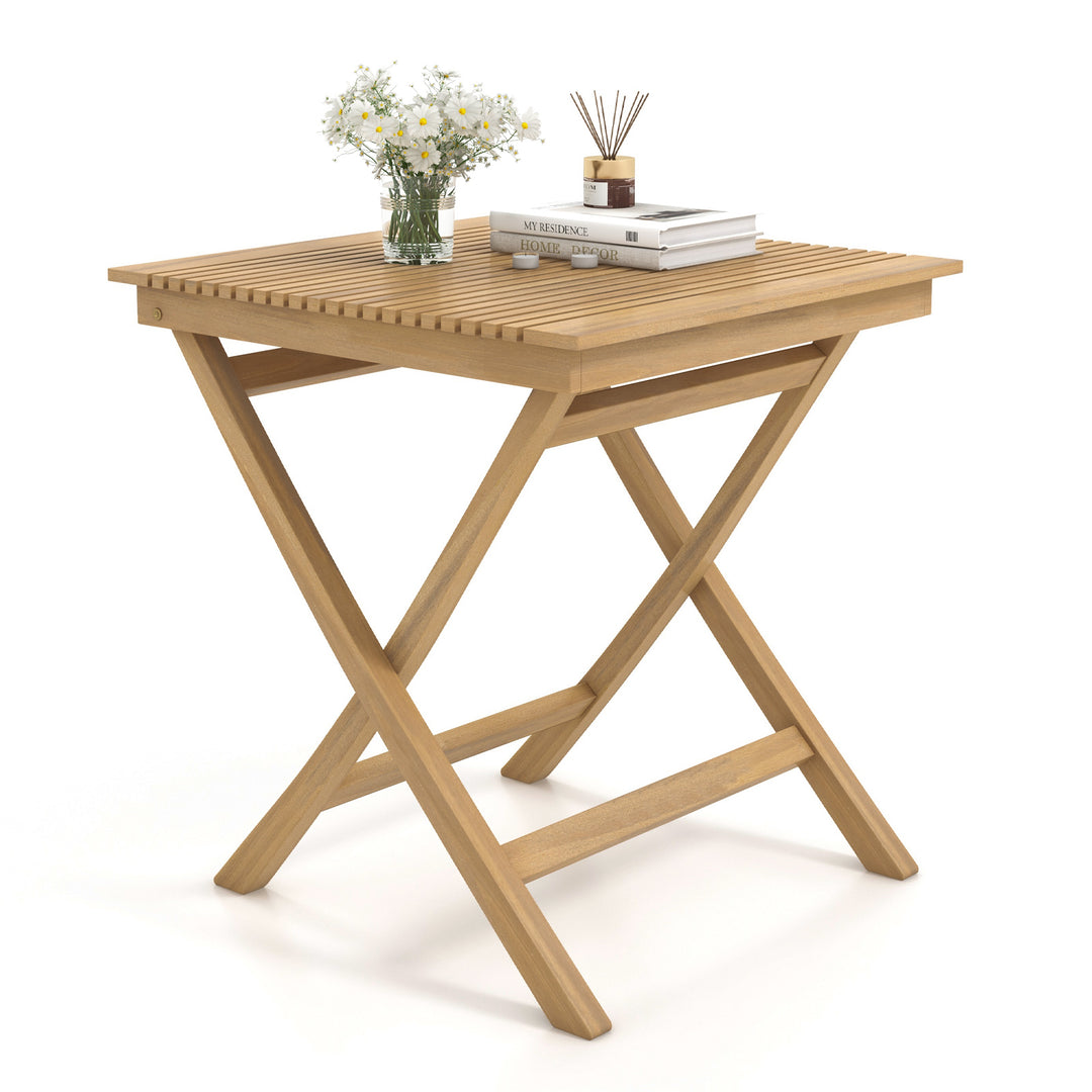 70 cm Patio Bistro Table with Slatted Tabletop Sturdy Wood Frame - TidySpaces