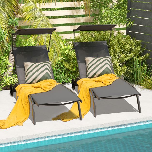 Patio Chaise Lounge Chair with Wheels and Adjustable Canopy - TidySpaces