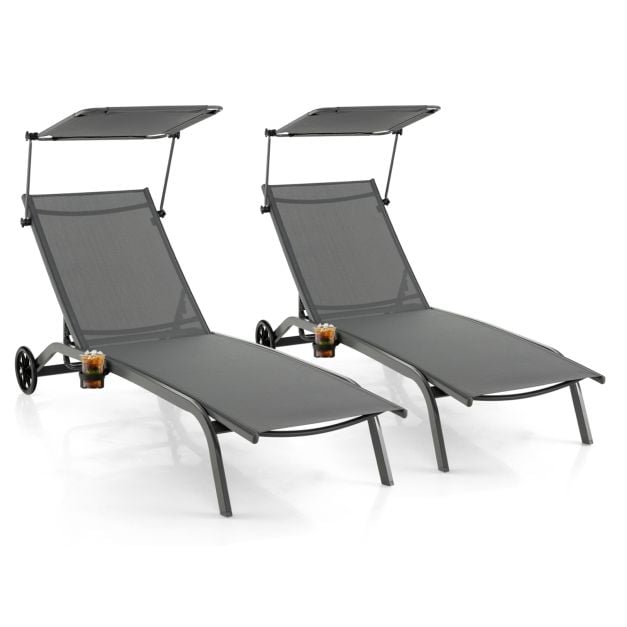 Patio Chaise Lounge Chair with Wheels and Adjustable Canopy - TidySpaces