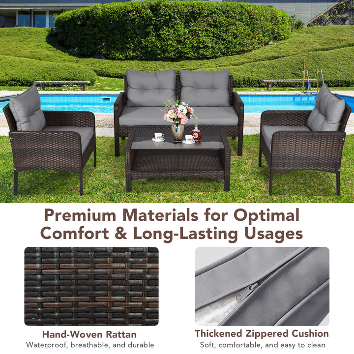 4 Pieces PE Rattan Patio Conversation Set - TidySpaces