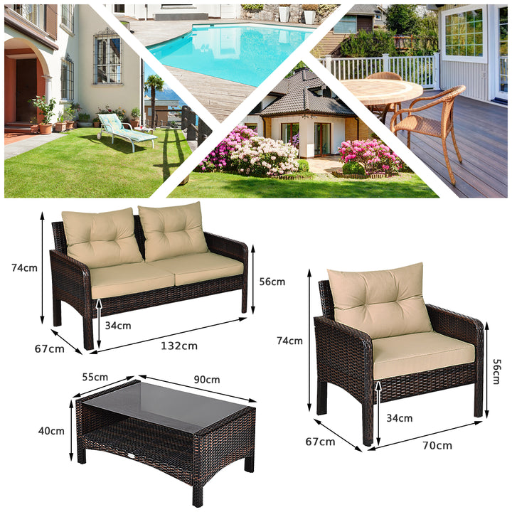 4 Pieces PE Rattan Patio Conversation Set - TidySpaces