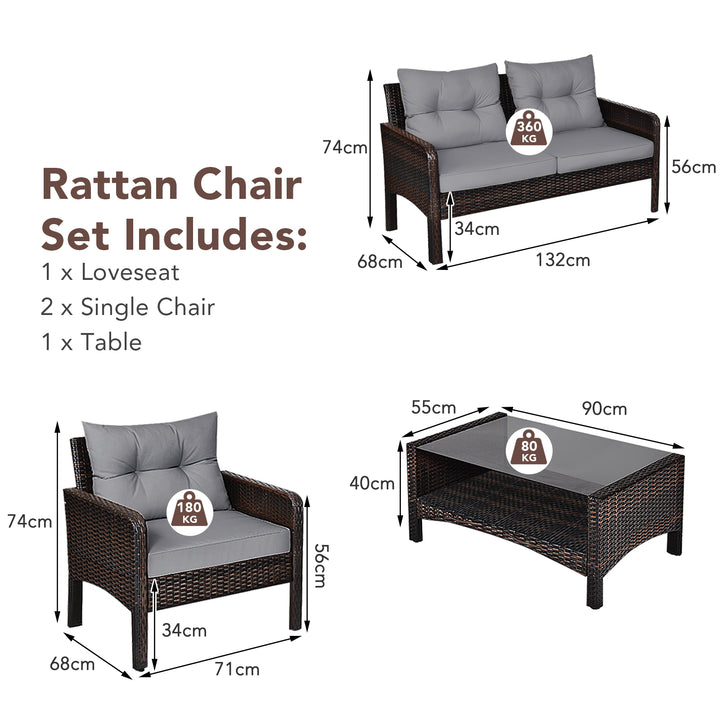 4 Pieces PE Rattan Patio Conversation Set - TidySpaces