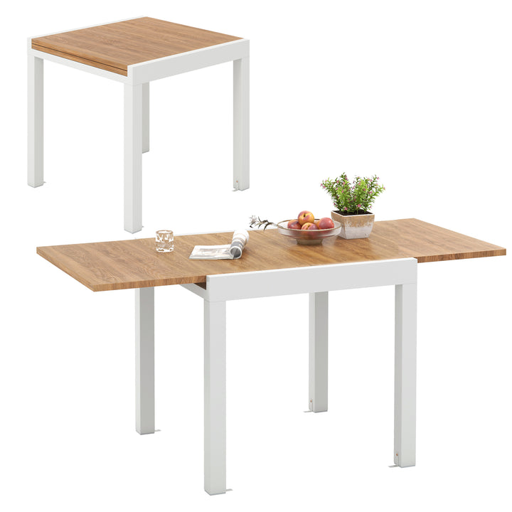 Patio Expandable Dining Table Rectangular Aluminum Dining Table for 4 6 Person Natural - TidySpaces