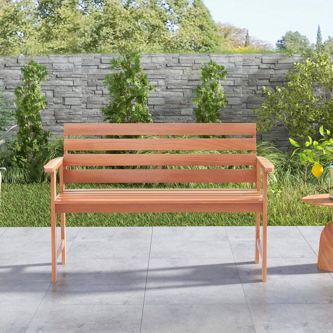 Patio Hardwood Bench Wood 2-Seat Chair with Breathable Slatted Seat - TidySpaces