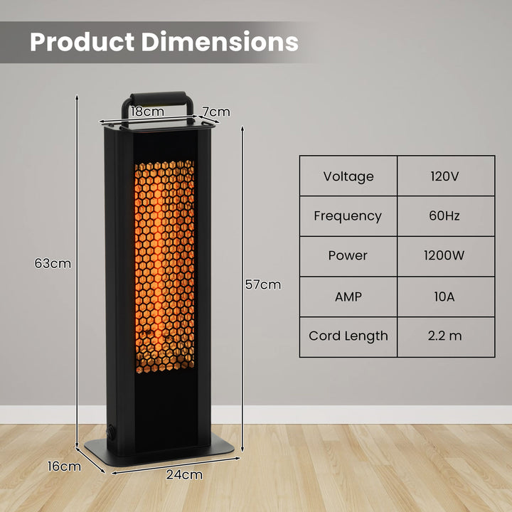 1200W Outdoor Portable Electric Heater with Double-Sided Heating-Black - TidySpaces