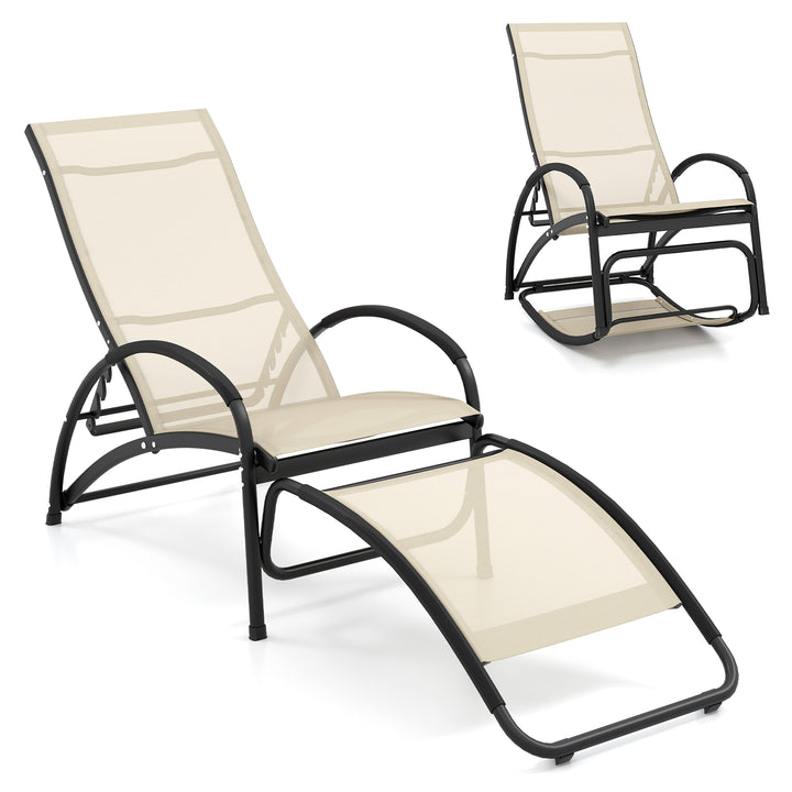 2 in 1 Outdoor Lounge Chair with 20° Rocking Angle Beige - TidySpaces