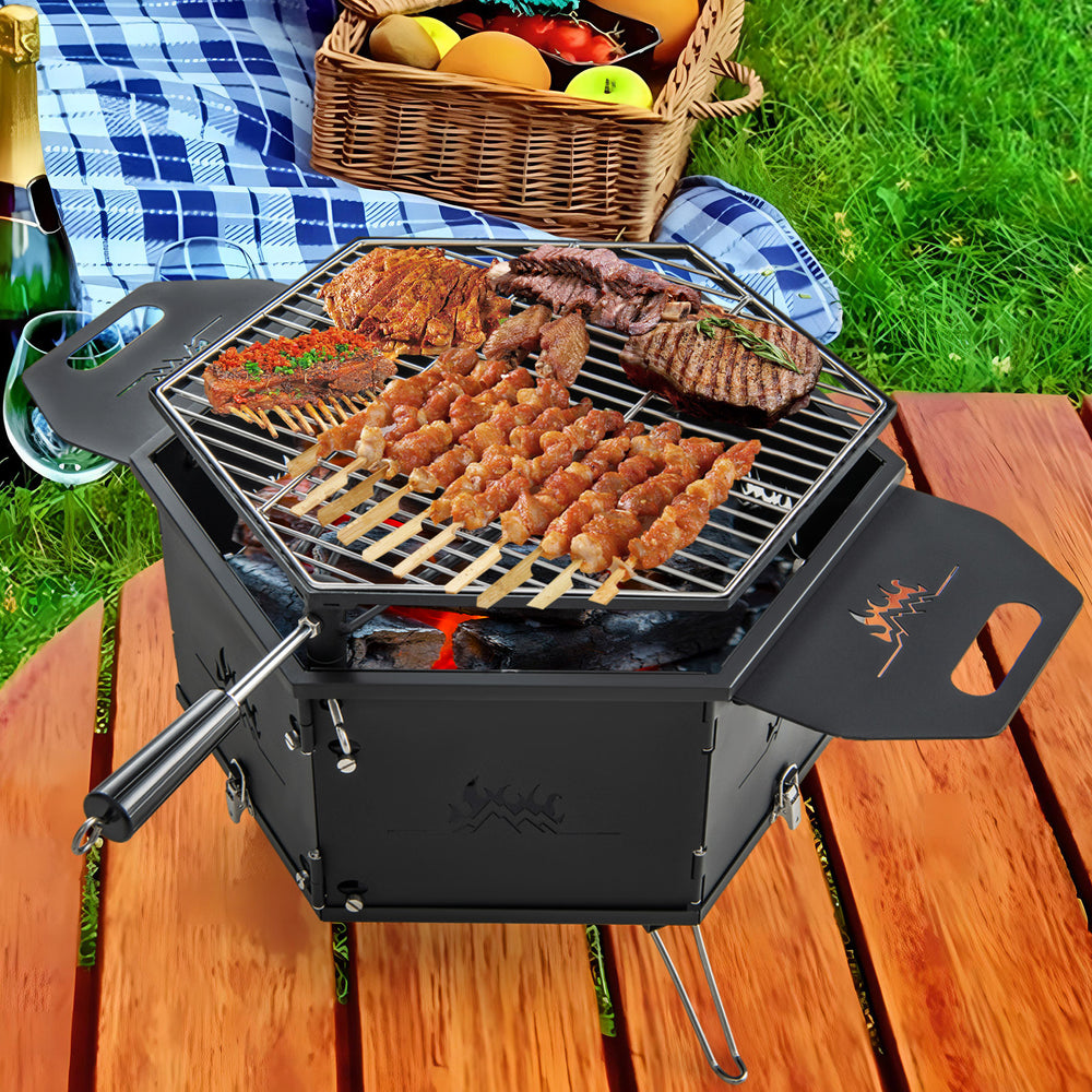 Portable Charcoal Grill Stove with Rotatable Grill and Foldable Body - TidySpaces