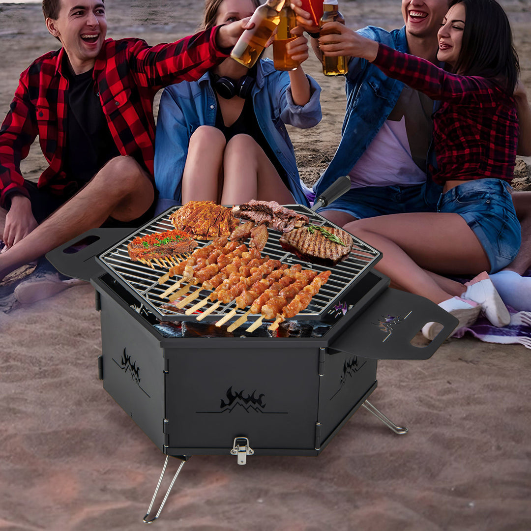 Portable Charcoal Grill Stove with Rotatable Grill and Foldable Body - TidySpaces