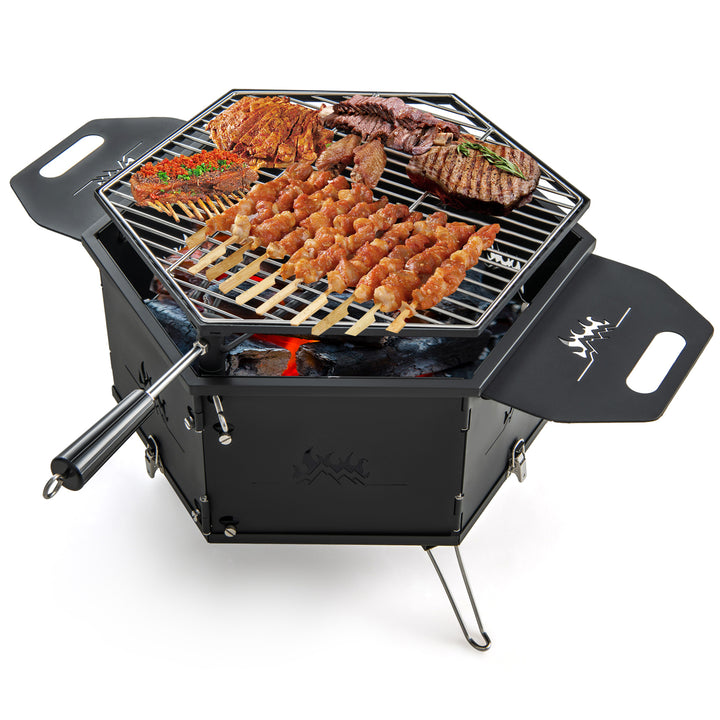 Portable Charcoal Grill Stove with Rotatable Grill and Foldable Body - TidySpaces