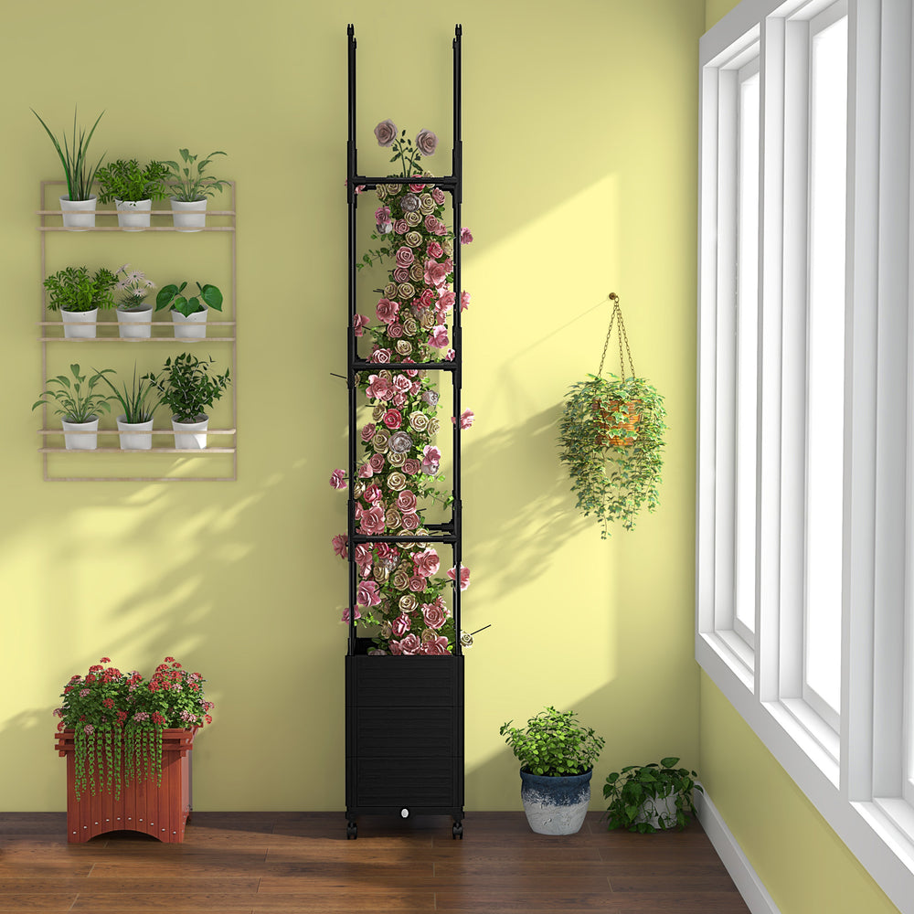 219 cm Raised Garden Bed with Trellis and Wheels for Climbing Plants-Black - TidySpaces