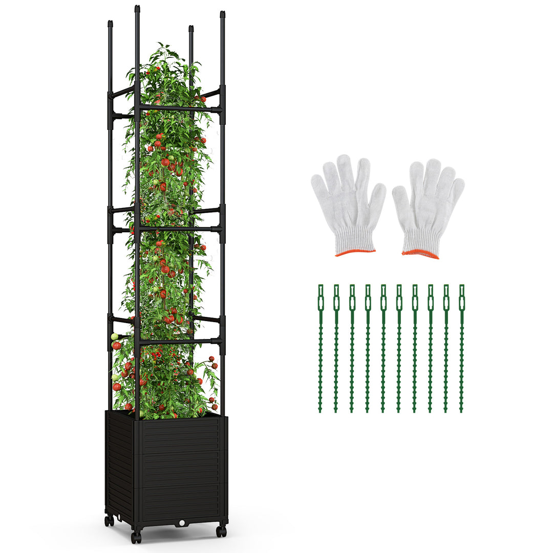 219 cm Raised Garden Bed with Trellis and Wheels for Climbing Plants-Black - TidySpaces