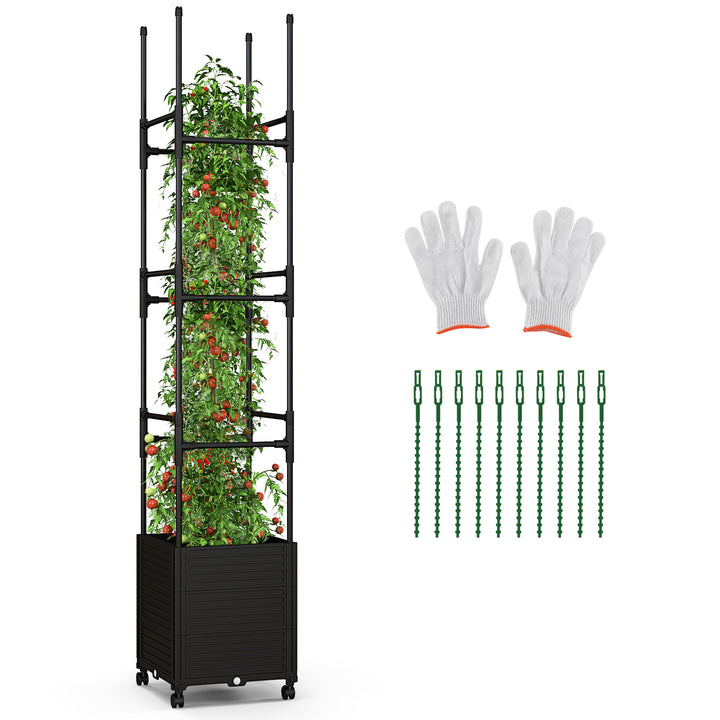 219 cm Raised Garden Bed with Trellis and Wheels for Climbing Plants-Black - TidySpaces