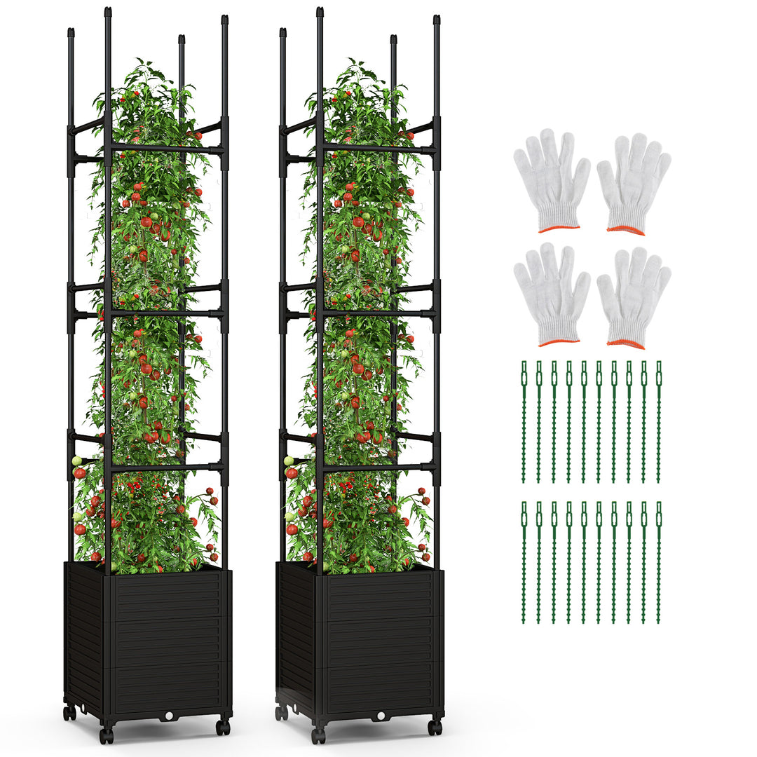 219 cm Raised Garden Bed with Trellis and Wheels for Climbing Plants-Black - TidySpaces