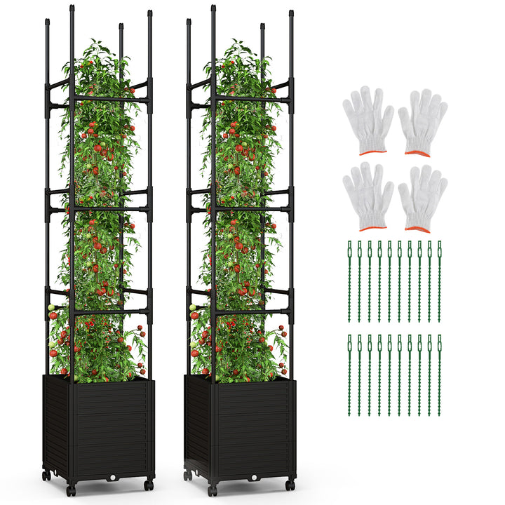 219 cm Raised Garden Bed with Trellis and Wheels for Climbing Plants-Black - TidySpaces