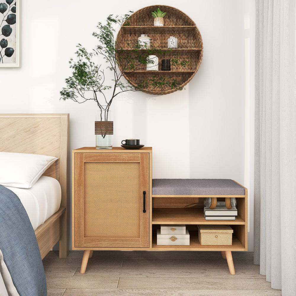 2-in-1 Rattan Shoe Cabinet with Bench and 3 Adjustable Shelves-Natural - TidySpaces