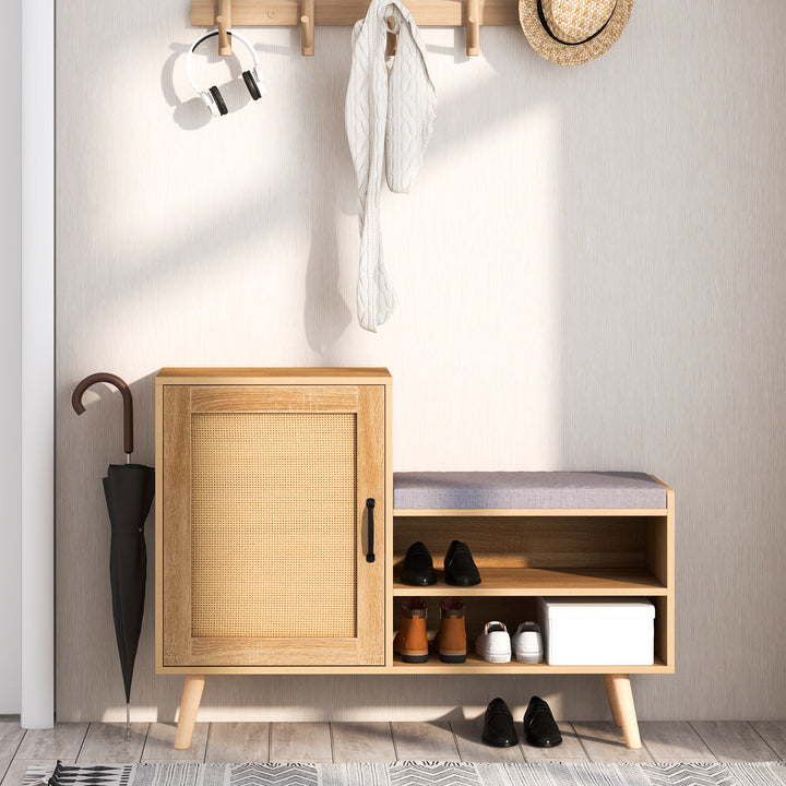 2-in-1 Rattan Shoe Cabinet with Bench and 3 Adjustable Shelves-Natural - TidySpaces