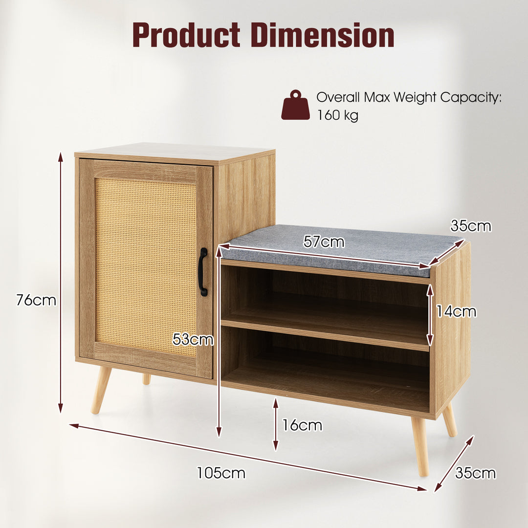 2-in-1 Rattan Shoe Cabinet with Bench and 3 Adjustable Shelves-Natural - TidySpaces