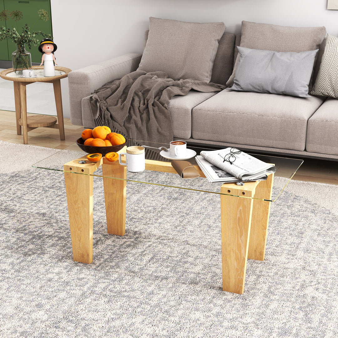 Rectangle Coffee Table with Transparent Tabletop and Rubber Wood Frame Natural - TidySpaces