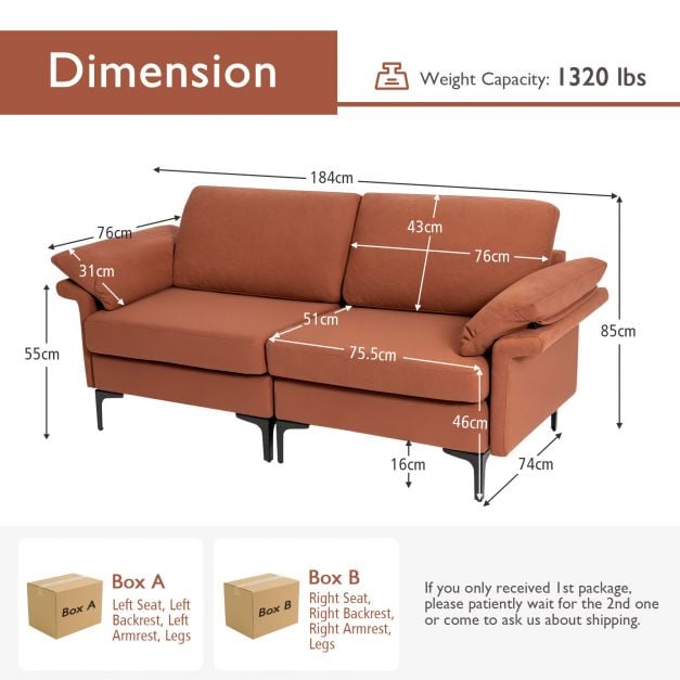 L Shaped 2 Seater Upholstered Sectional Couch - TidySpaces