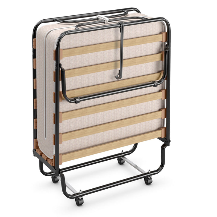Rollaway Folding Bed with Memory Foam Mattress Guest Bed with Wheels-Beige - TidySpaces