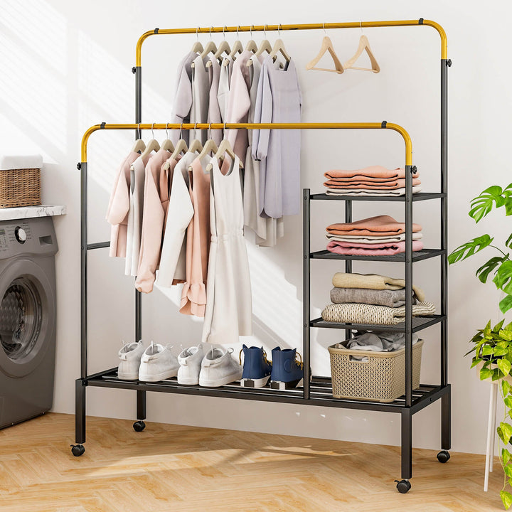 Rolling Clothes Drying Rack with 2 Adjustable Hanging Bars - TidySpaces