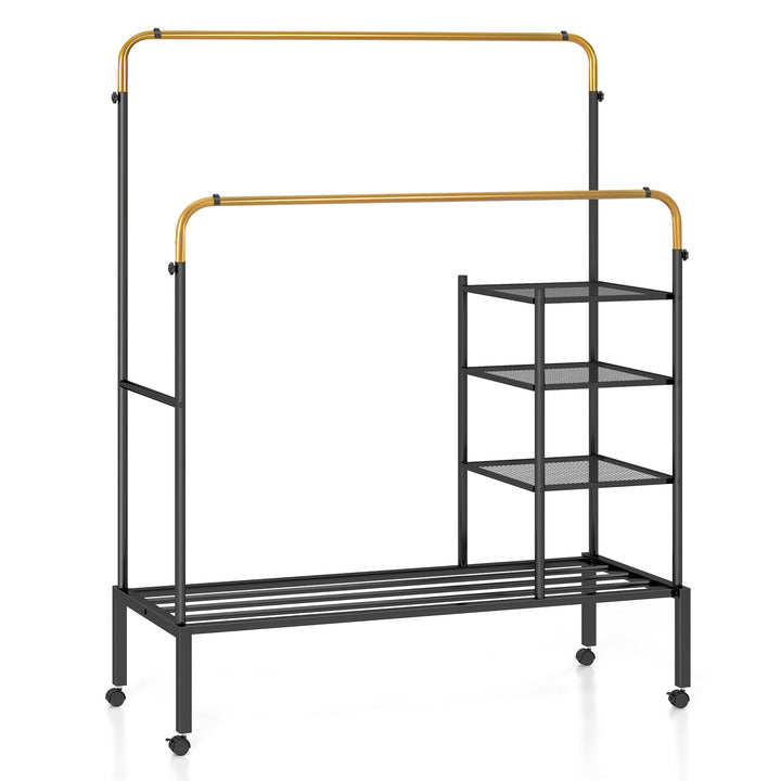 Rolling Clothes Drying Rack with 2 Adjustable Hanging Bars Black Gold - TidySpaces