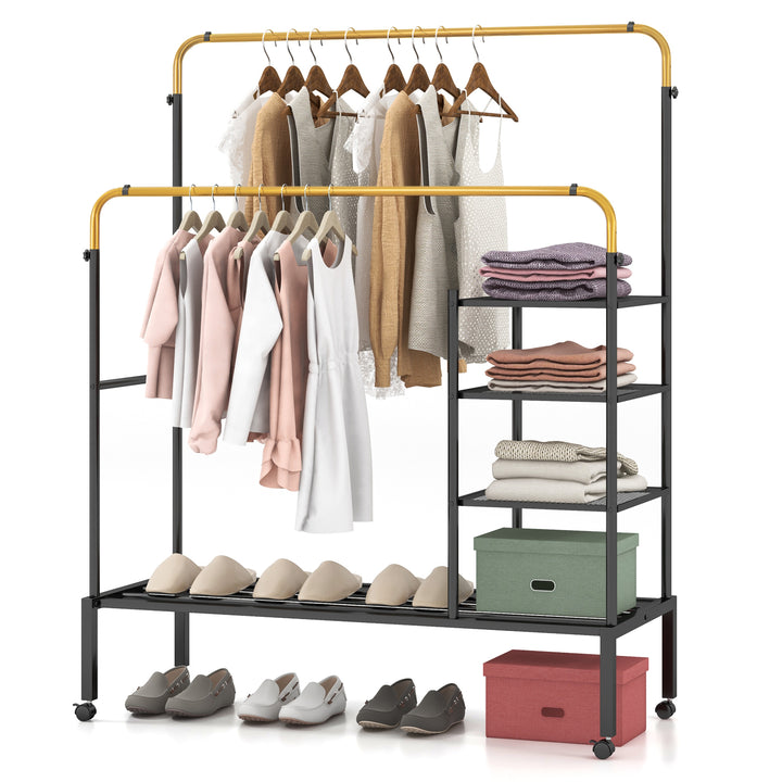 Rolling Clothes Drying Rack with 2 Adjustable Hanging Bars - TidySpaces