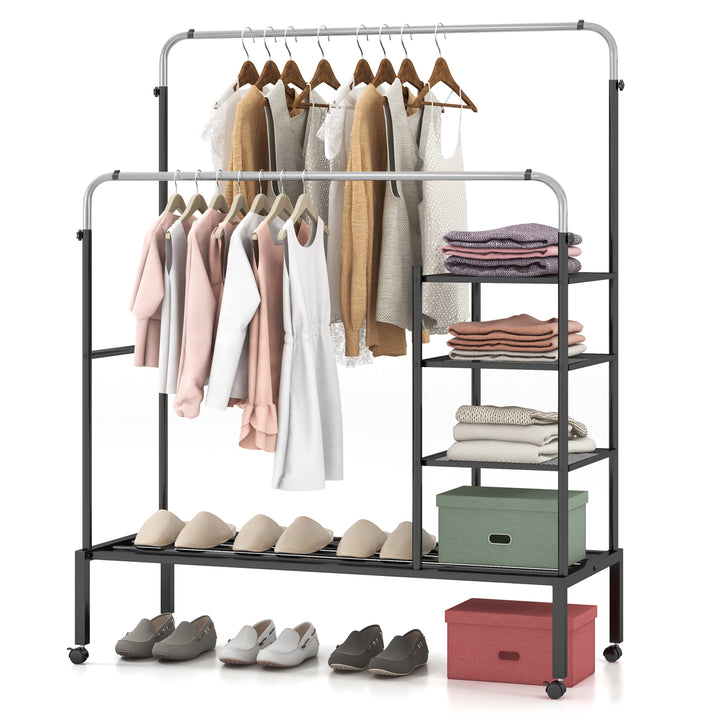 Rolling Clothes Drying Rack with 2 Adjustable Hanging Bars - TidySpaces