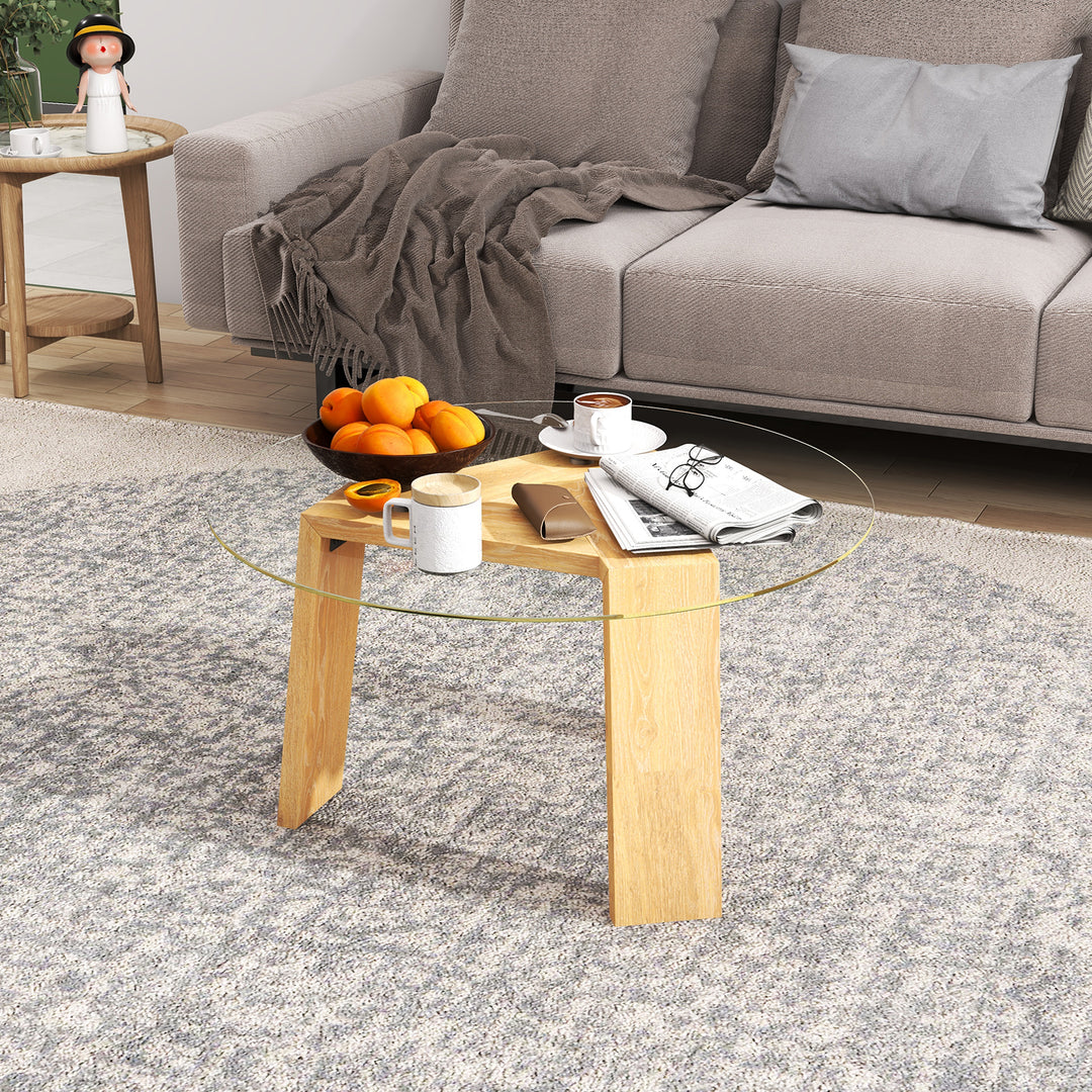 Round Coffee Table with Rubber Wood Tripod Support Frame - TidySpaces