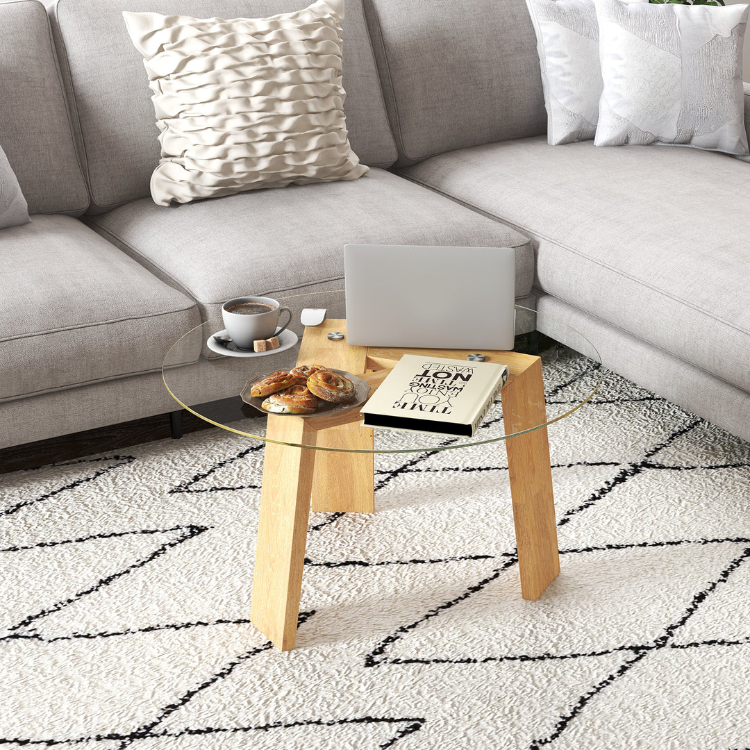 Round Coffee Table with Rubber Wood Tripod Support Frame - TidySpaces