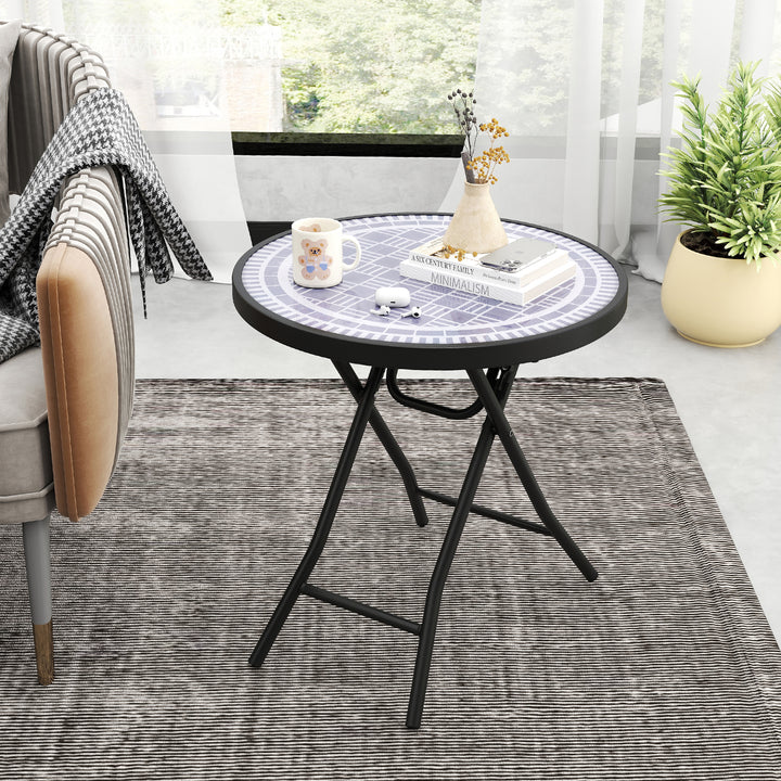 Round Folding Side Patio Coffee Table with Tempered Glass Tabletop - TidySpaces