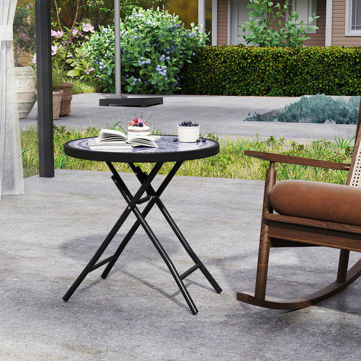 Round Folding Side Patio Coffee Table with Tempered Glass Tabletop - TidySpaces