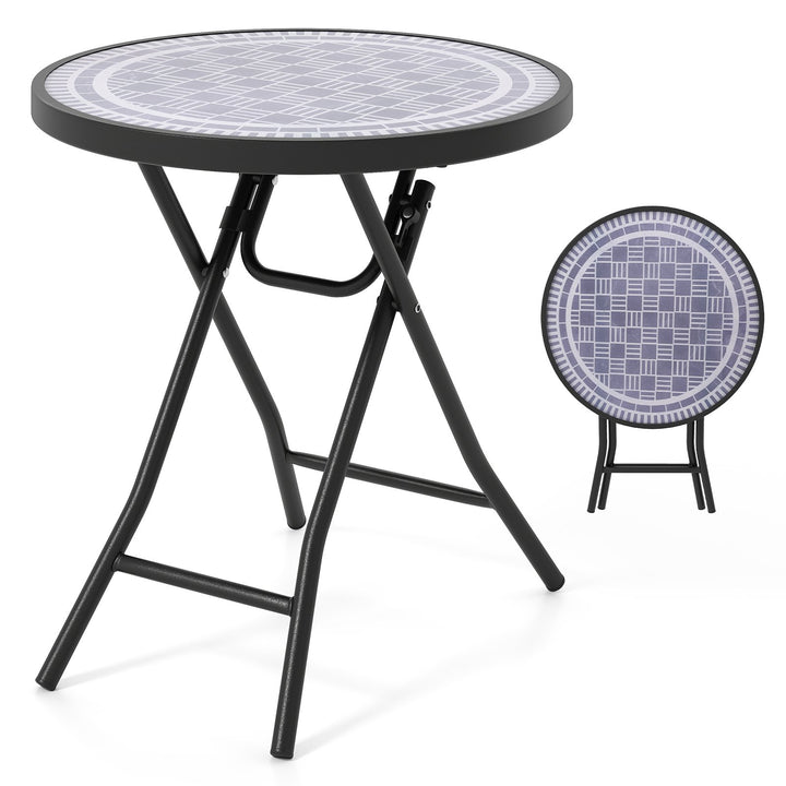 Round Folding Side Patio Coffee Table with Tempered Glass Tabletop - TidySpaces