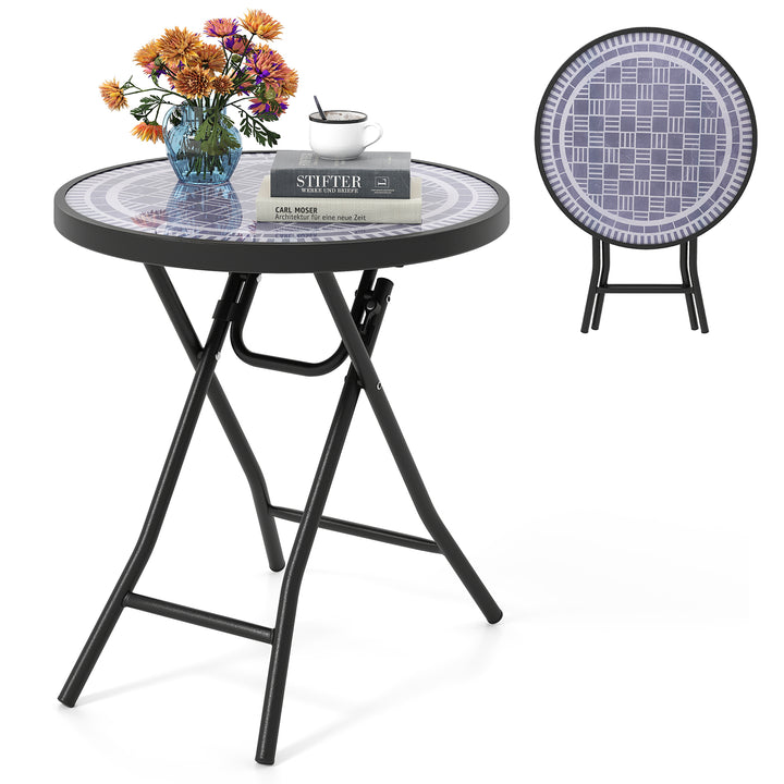 Round Folding Side Patio Coffee Table with Tempered Glass Tabletop - TidySpaces
