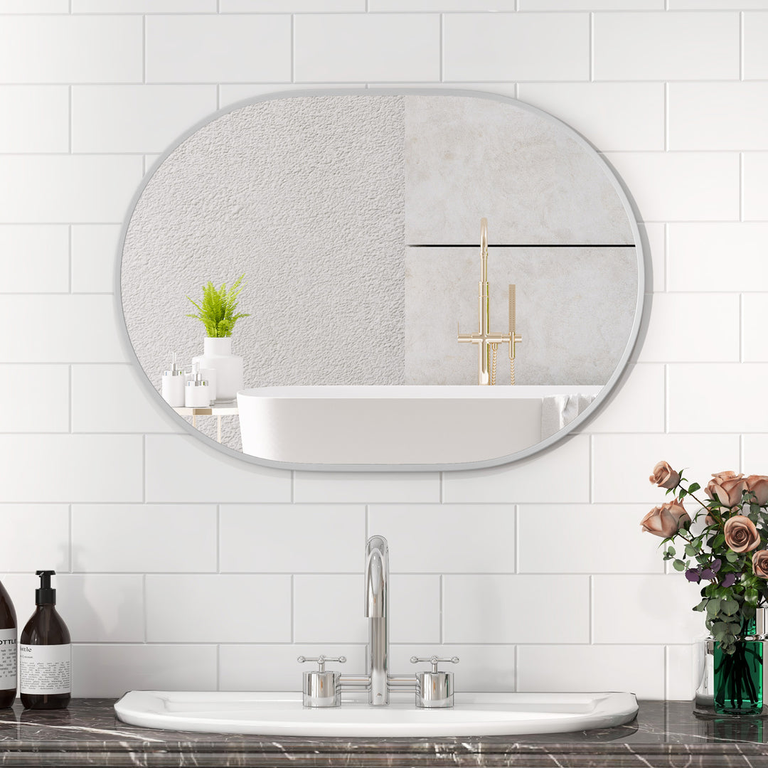 Runway Oval Bathroom Mirror with Shatter-Proof Film and Expansion Screws - TidySpaces