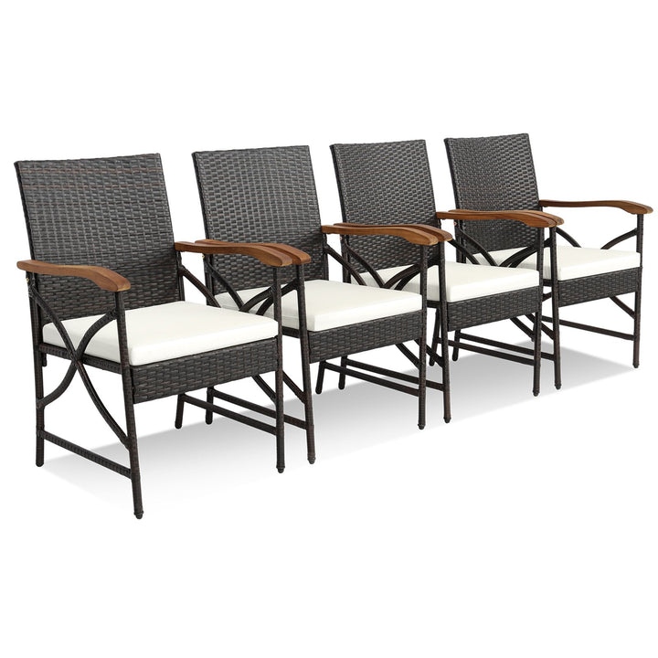 Set of 4 Patio Dining Chairs with All-Weather Wicker and Soft Zippered Cushion - TidySpaces
