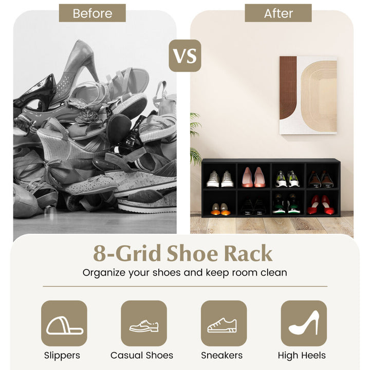8 Grid Shoe Bench 2 in 1 Shoe Organizer with 8 Storage Cubbies