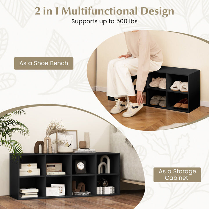 8 Grid Shoe Bench 2 in 1 Shoe Organizer with 8 Storage Cubbies
