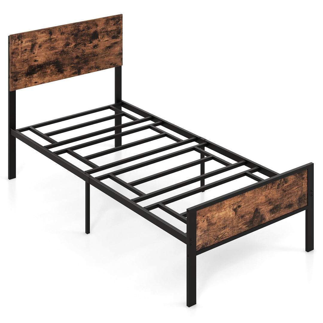 Metal Platform Bed with Headboard and Footboard-Brown-Single Size - TidySpaces