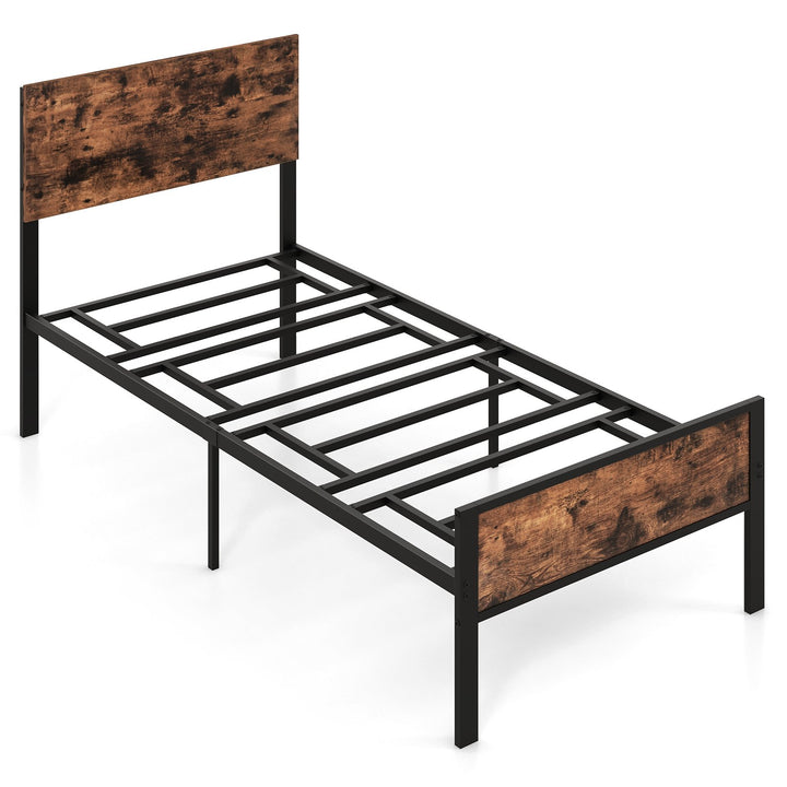 Metal Platform Bed with Headboard and Footboard-Brown-Single Size - TidySpaces