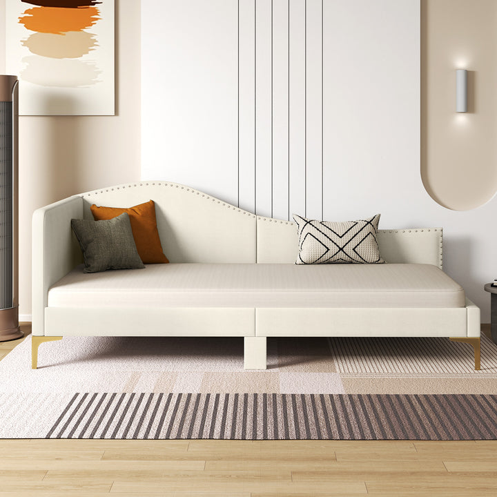 Single Size Upholstered Daybed Rivet-Tufted Platform Bed with Metal Legs - TidySpaces