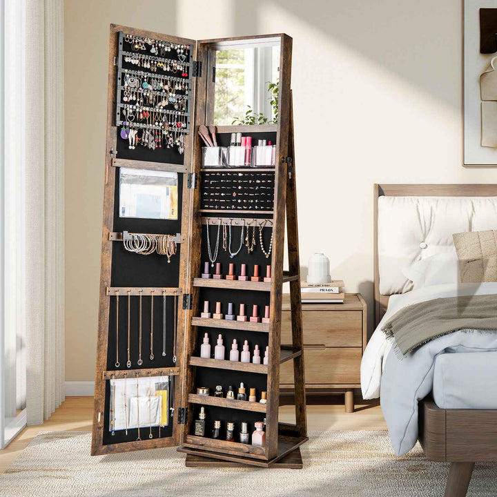 360° Swivel Jewellery Armoire with Full Length Mirror and Back Shelves