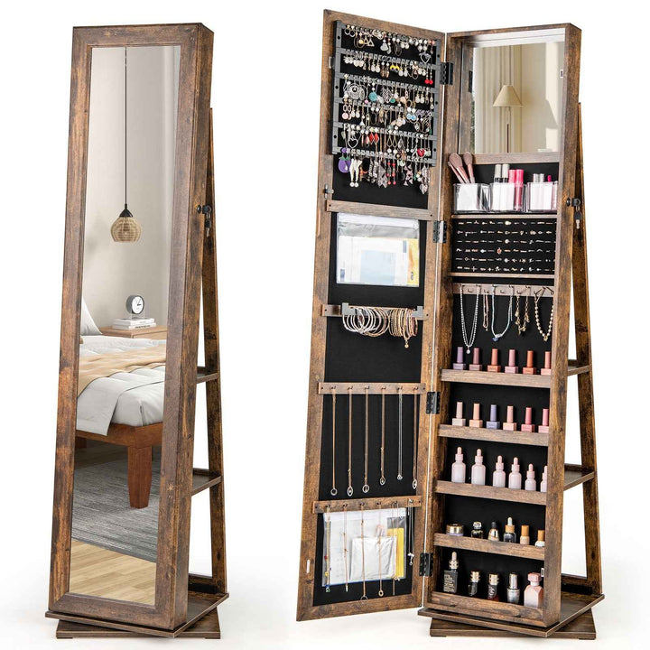 360° Swivel Jewellery Armoire with Full Length Mirror and Back Shelves
