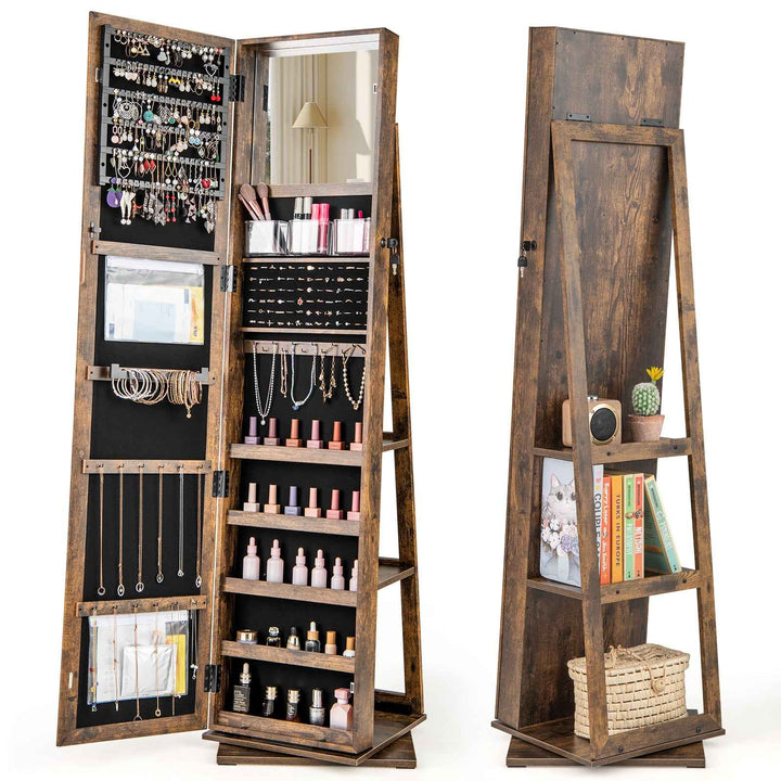 360° Swivel Jewellery Armoire with Full Length Mirror and Back Shelves