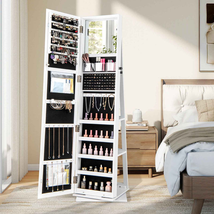 360° Swivel Jewellery Armoire with Full Length Mirror and Back Shelves