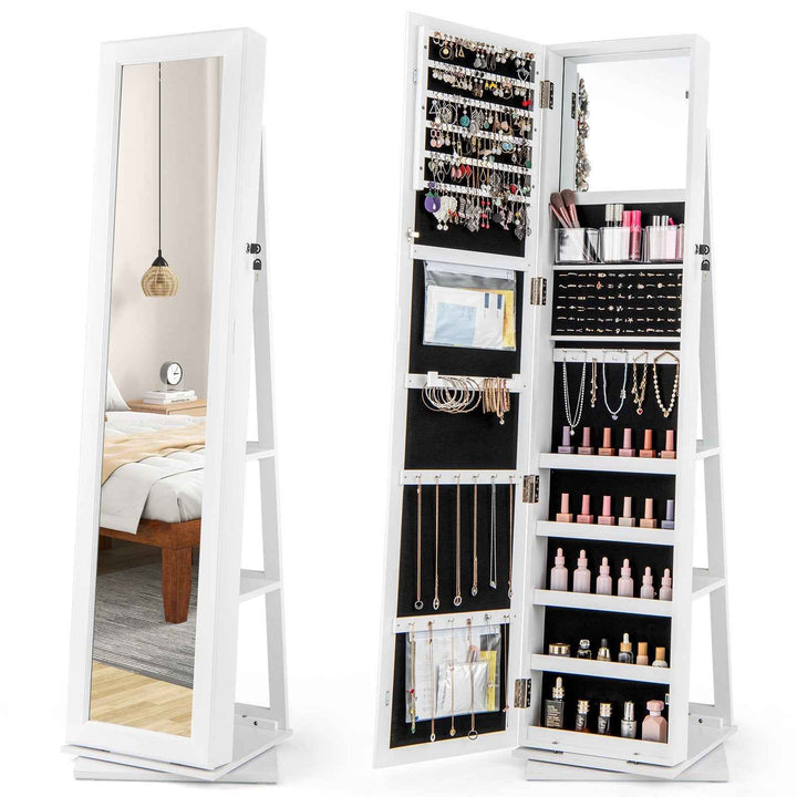 360° Swivel Jewellery Armoire with Full Length Mirror and Back Shelves