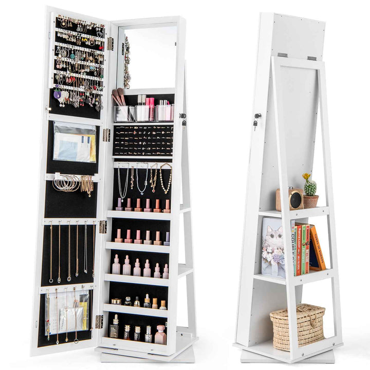 360° Swivel Jewellery Armoire with Full Length Mirror and Back Shelves