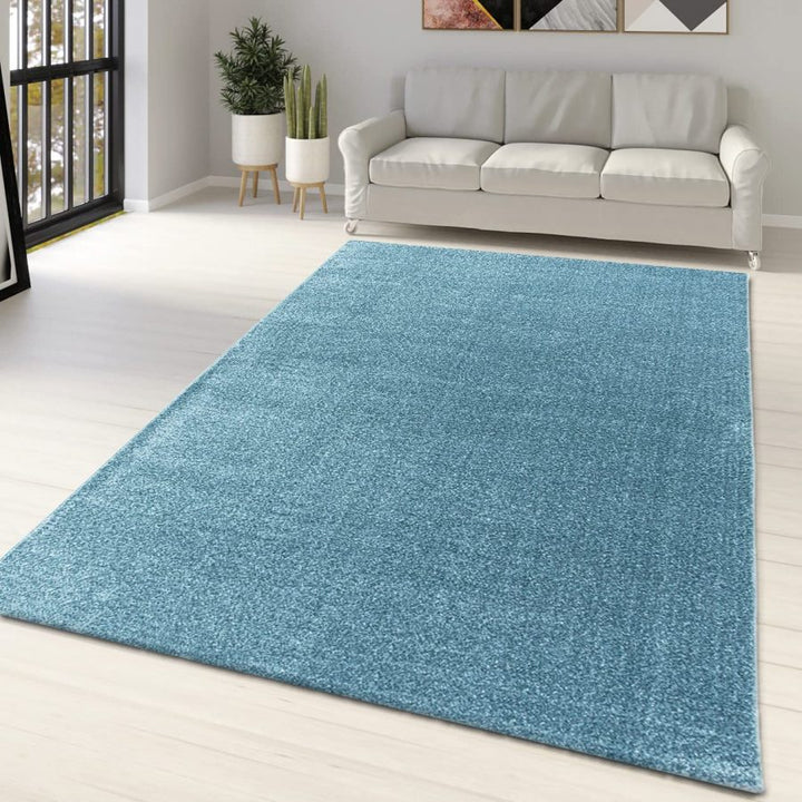 Blue Teal Monochrome Plain Rug Blue Teal - TidySpaces