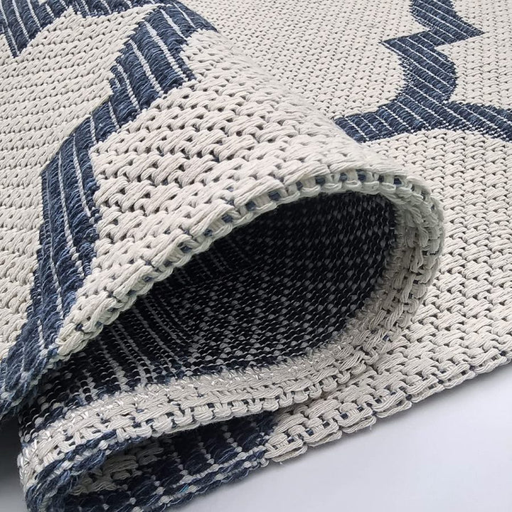 Cotton Rugs Navy Blue Trellis Pattern with Tassels - TidySpaces